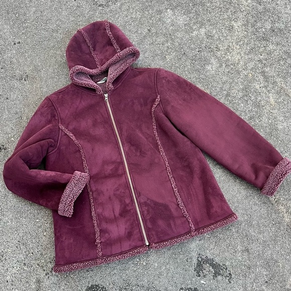 L.L. Bean Jackets & Blazers - L.L. Bean Jacket dark purple burgundy fleece lined hooded size xl